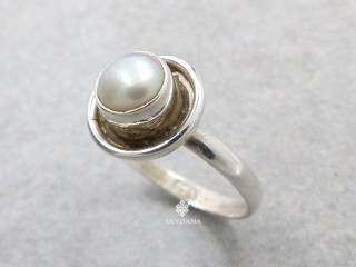 BA614 Bague Argent Massif Perle. Taille 56