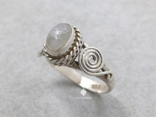 BA617 Bague Argent Massif Pierre de Lune. Taille 56