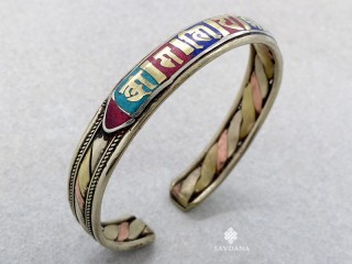 BrD355 Bracelet Tibétain Cuivre Laiton Métal Argenté Mantra