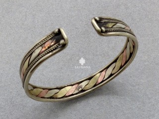 BrD355 Bracelet Tibétain Cuivre Laiton Métal Argenté Mantra