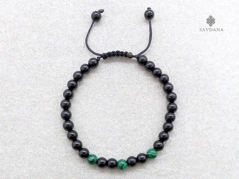 BrMala309 Bracelet Mala de Prières Tibétain Onyx Malachite