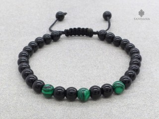 BrMala309 Bracelet Mala de Prières Tibétain Onyx Malachite