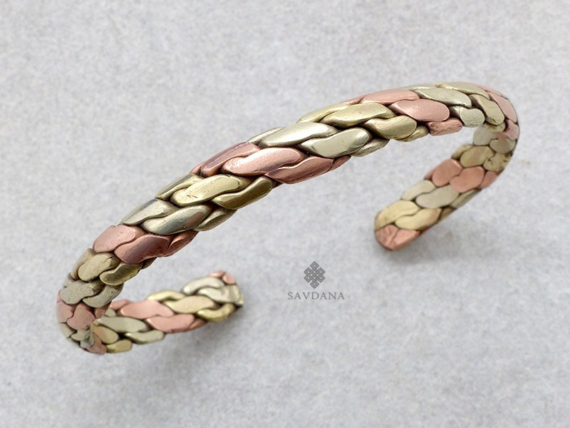 BrD436 Bracelet Tibétain Cuivre Laiton Métal Argenté