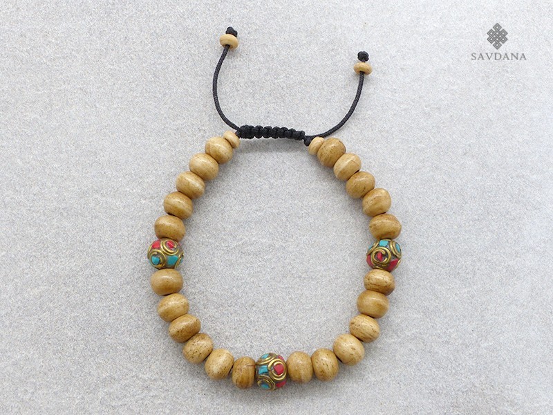 BrMala307 Bracelet Mala de Prières Tibétain Os de Buffle