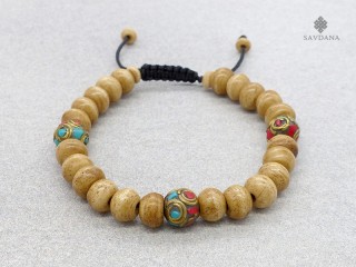 BrMala307 Bracelet Mala de Prières Tibétain Os de Buffle
