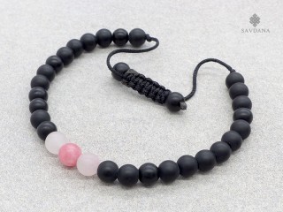 BrMala467 Bracelet Mala de Prières Tibétain Onyx Quartz Rose Jadéite Mat