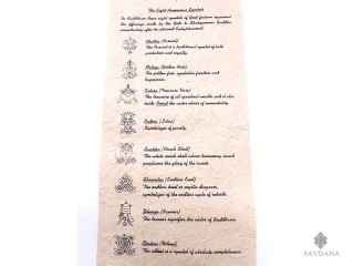 AF46 Affiche Tibétaine Papier Népalais Signes Auspicieux du Bouddhisme Astamangala