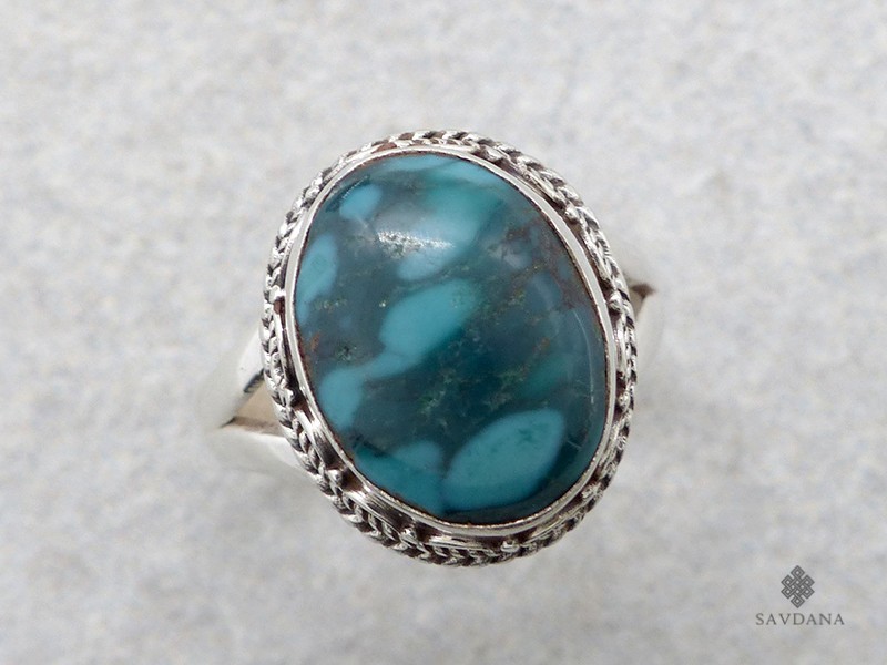 BA537 Bague Argent Massif Turquoise. Taille réglable