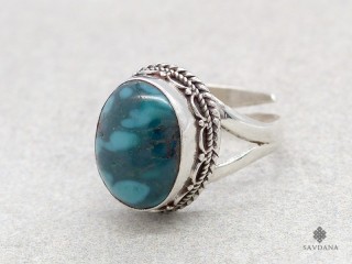 BA537 Bague Argent Massif Turquoise. Taille réglable