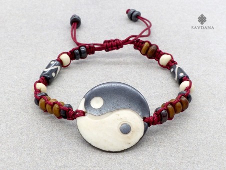 BrD386 Bracelet Tibétain Os de Buffle Yin Yang