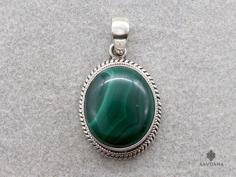 PA671 Pendentif Argent Massif Malachite