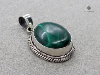 PA671 Pendentif Argent Massif Malachite