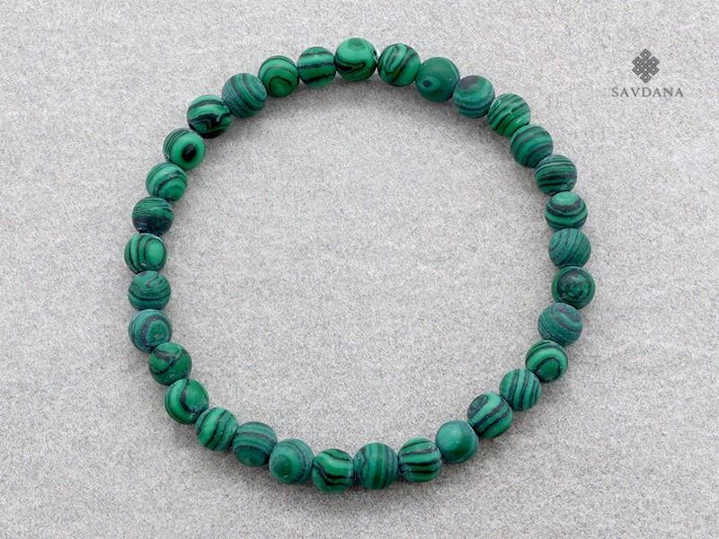 BrMala474 Bracelet Mala Malachite Mat Elastique