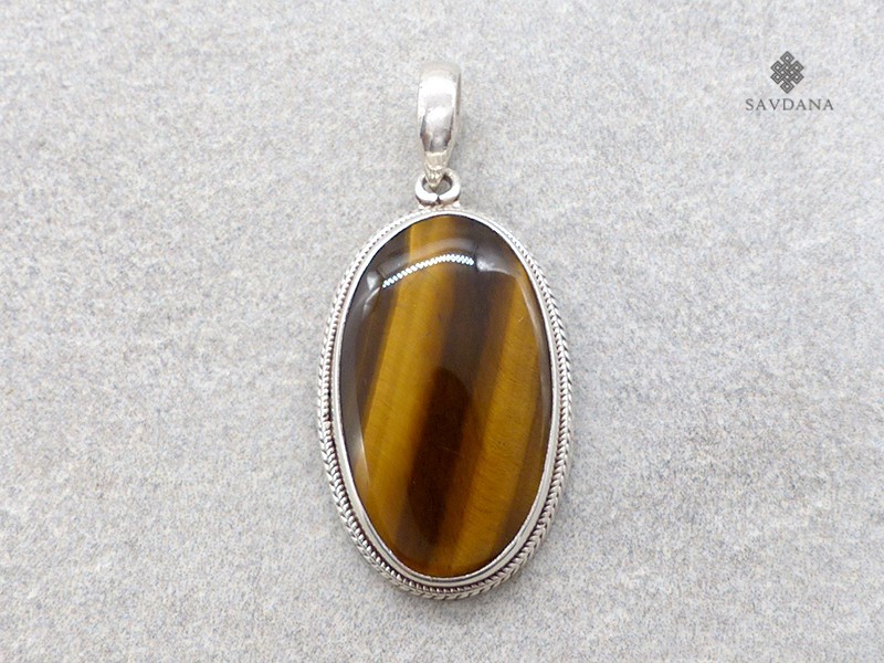 PA616 Pendentif Argent Massif Oeil de Tigre