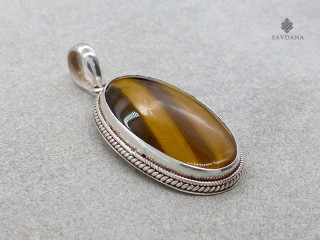 PA616 Pendentif Argent Massif Oeil de Tigre