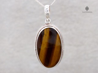 PA616 Pendentif Argent Massif Oeil de Tigre