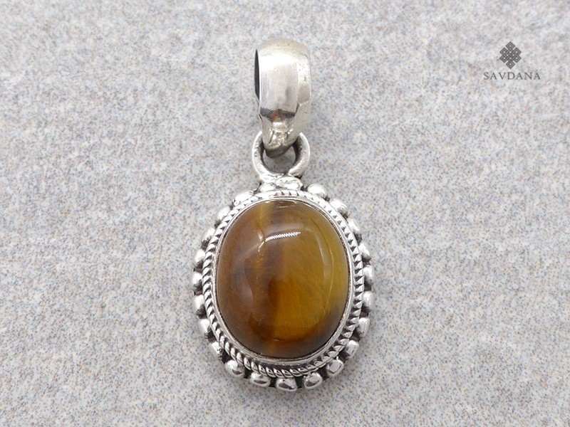PA674 Pendentif Argent Massif Oeil de Tigre