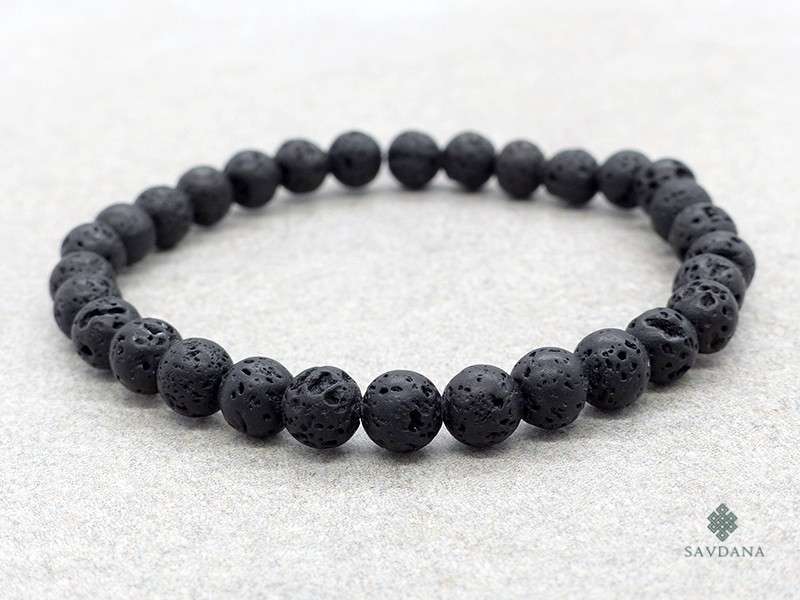 BrMala476 Bracelet Mala Pierre de Lave Elastique