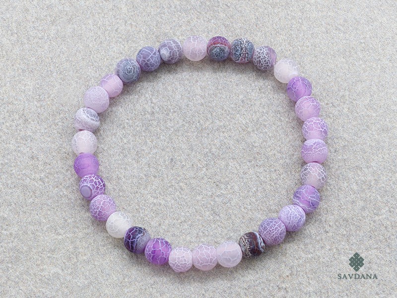 BrMala477 Bracelet Mala Agate Violette Fissurée Elastique