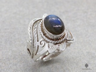 BA568 Bague Argent Massif Labradorite. Taille réglable