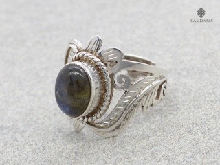 BA568 Bague Argent Massif Labradorite. Taille réglable