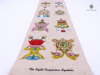 AF114 Affiche Tibétaine Papier Népalais Signes Auspicieux du Bouddhisme Astamangala