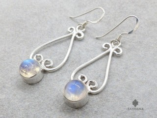 BdOA163 Boucles d'Oreille Argent Massif Pierre de Lune