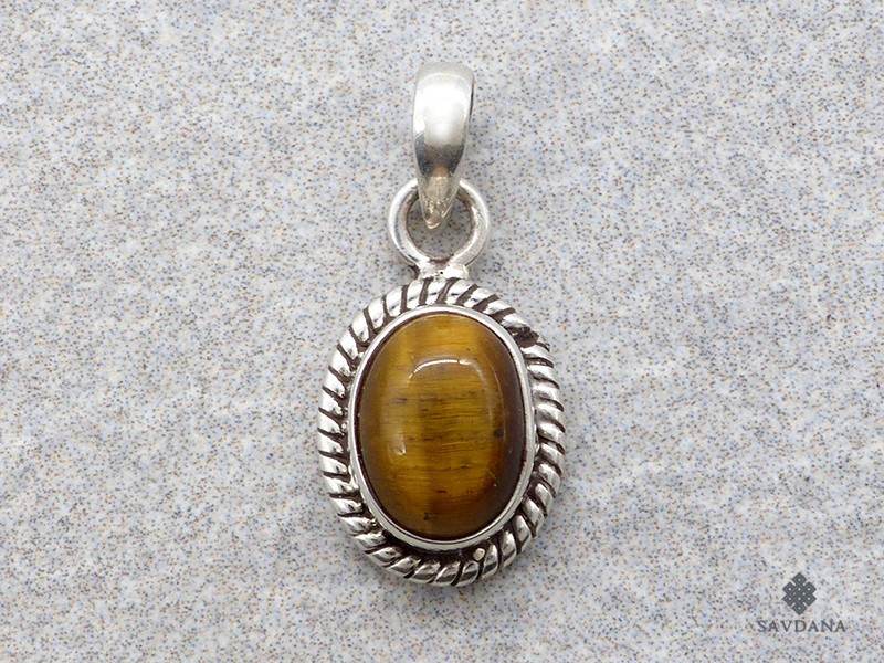PA676 Pendentif Argent Massif Oeil de Tigre