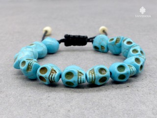 BrD392 Bracelet Mala Tibétain Crâne Tetes de Mort Bleues