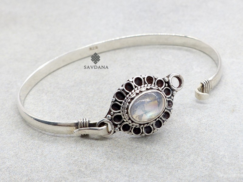 Bracelet En Argent Massif 925 Avec Pierres Multicolores – Poids 27,61 G – Occasion (État Visible Sur Photos)