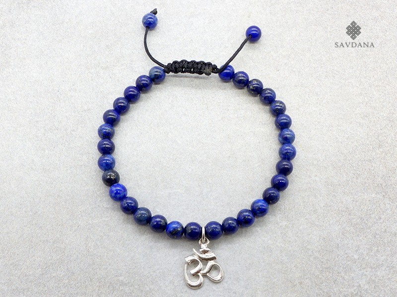 BrMala366 Bracelet Mala Lapis Lazuli Om Argent Massif