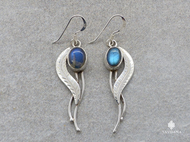 BdOA239 Boucles d'Oreille Argent Massif Labradorite
