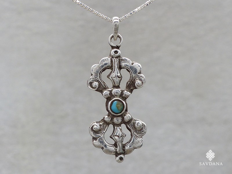 Pendentif Croix Argenté Tibétain Double Vajras - Bijou Fantaisie Unisexe, Alliage, Thème Religieux