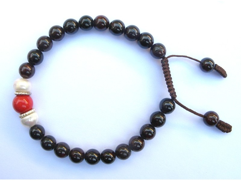 BrMala81 Bracelet Mala de Prières Tibétain Grenat