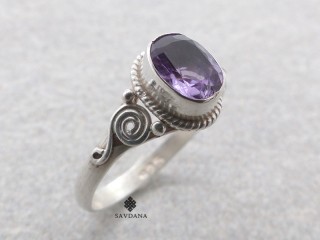 Bague Argent Massif Améthyste. Taille 56