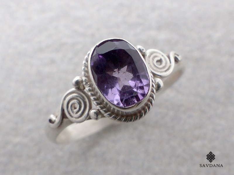 Bague Argent Massif Améthyste. Taille 56