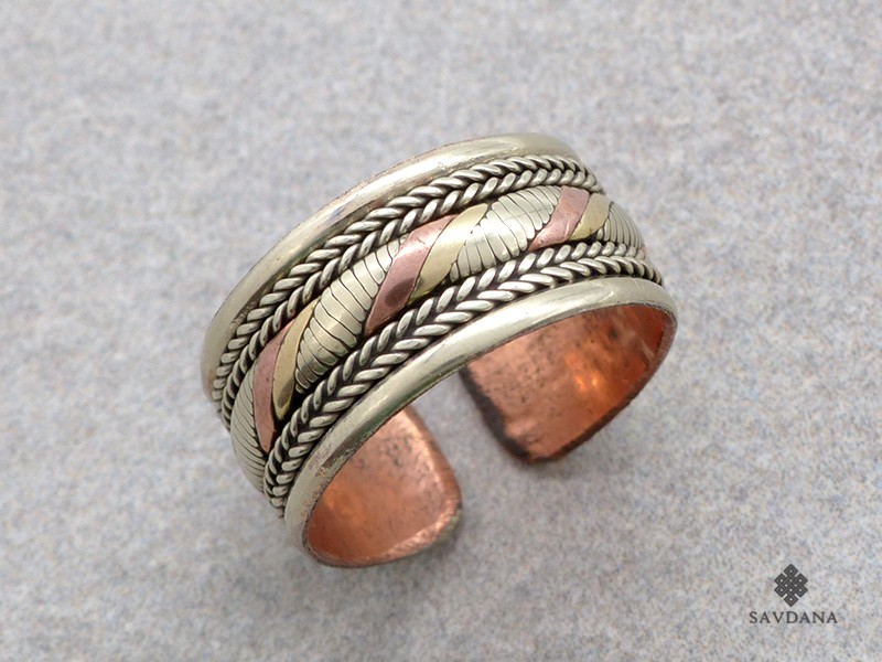 Bague Tibétaine Cuivre Laiton Métal Argenté