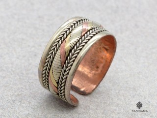 Bague Tibétaine Cuivre Laiton Métal Argenté