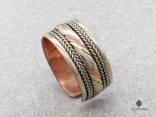 Bague Tibétaine Cuivre Laiton Métal Argenté