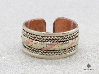 Bague Tibétaine Cuivre Laiton Métal Argenté