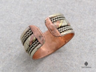 Bague Tibétaine Cuivre Laiton Métal Argenté