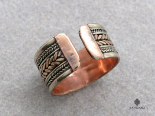 Bague Tibétaine Cuivre Laiton Métal Argenté