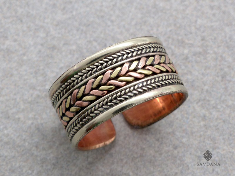 Bague Tibétaine Cuivre Laiton Métal Argenté