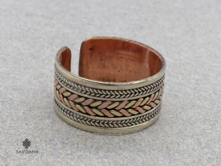 Bague Tibétaine Cuivre Laiton Métal Argenté