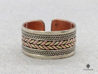 Bague Tibétaine Cuivre Laiton Métal Argenté