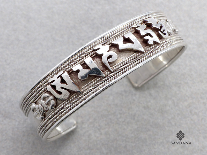 BrA103 Bracelet Tibétain Argent Massif Mantra Om Mani Padme Hum Dorje
