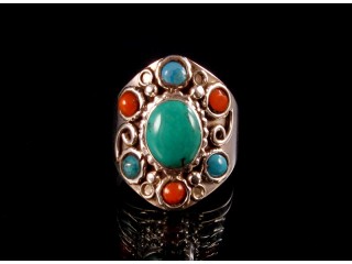 BA170 Bague Argent Massif Turquoise Corail. Taille 62