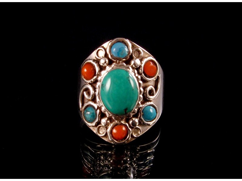 BA170 Bague Argent Massif Turquoise Corail. Taille 62