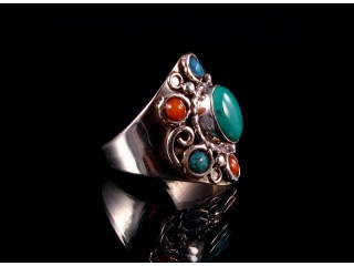 BA170 Bague Argent Massif Turquoise Corail. Taille 62
