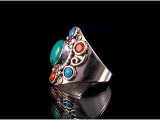 BA170 Bague Argent Massif Turquoise Corail. Taille 62
